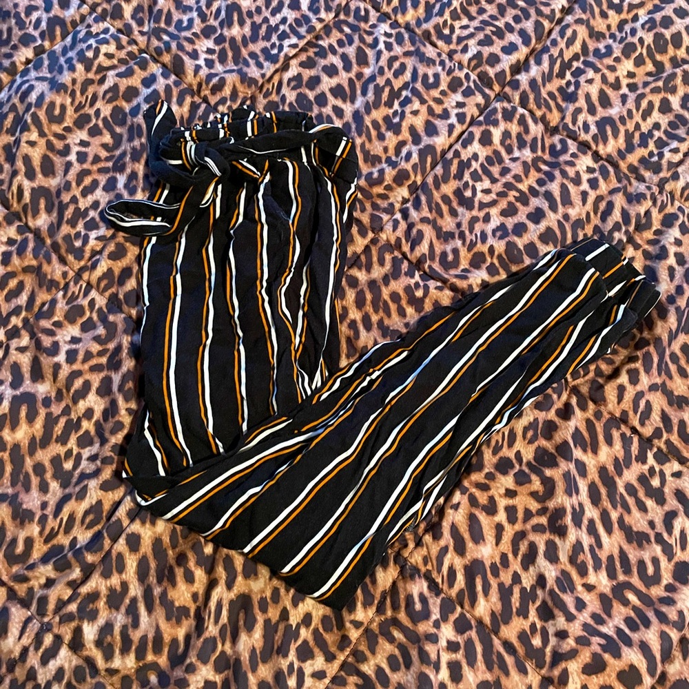 Black, white, yellow striped dress pants